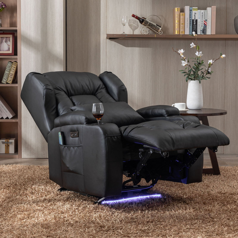 Ebern Designs 31.5'' Wide Faux Leather Heated Massage Home Theater